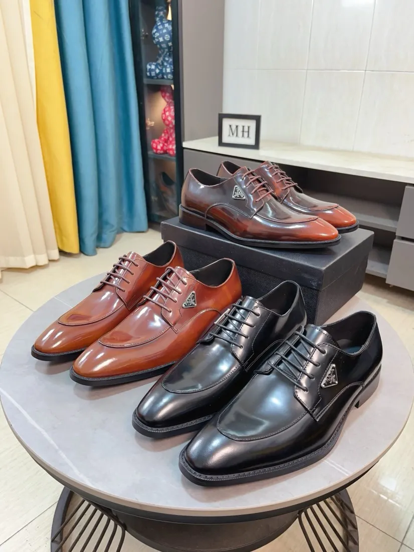 Men's shoes 💰560🌹🌹[Prada leather shoes] Top purchasing agency Original imported Italian custom-made cowhide leather surface, ➕Fully imported water-dyed breathable cowhide lining, original factory special molded sole, super comfortable, size: 38-44
